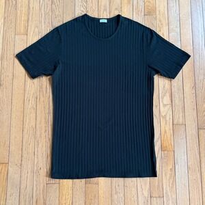 Zimmerli of Switzerland Mens Black Ribbed Knit Short Sleeve T-Shirt XL Slim Fit